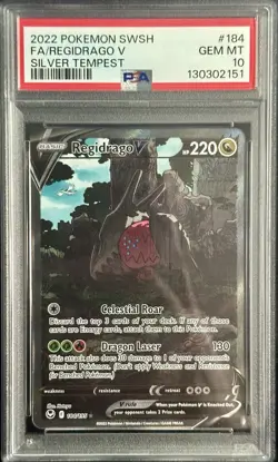 2022 Pokemon SWSH Silver Tempest Regidrago V #184/195 PSA 10 - Image 1