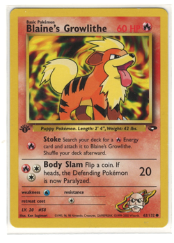Blaine's Growlithe 1st Edition 62/132 LP - Gym Challenge Vintage Pokemon - Image 1