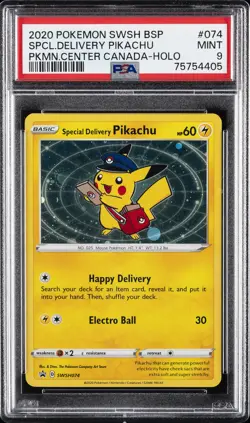 2020 POKEMON SWSH BLACK STAR PROMO #074 SPECIAL DELIVERY PIKACHU-HOLO PSA 9 - Image 1