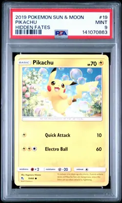 2019 POKEMON Pikachu 19 / 68 Sun & Moon Base Hidden Fates PSA 9 MINT - Image 1