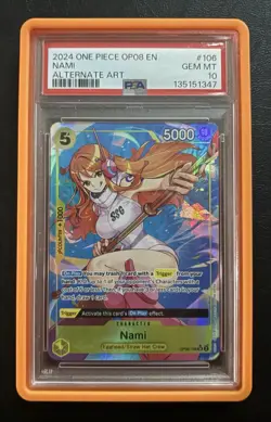2024 Namco ONE PIECE Nami Two Legends OP08-106 Alt Art Foil Super Rare PSA 10 - Image 1