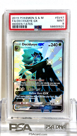 NEW 2019 POKEMON TCG GRADED CARD HIDDEN FATES SV47 FULL ART DECIDUEYE GX PSA 9 - Image 1