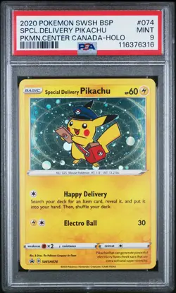 2020 POKEMON SWSH BLACK STAR PROMO #074 SPECIAL DELIVERY PIKACHU-HOLO PSA 9 - Image 1
