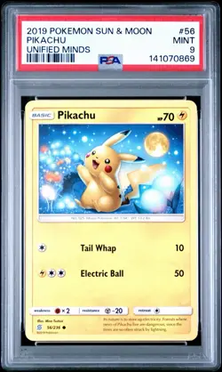 2019 POKEMON SUN & MOON UNIFIED MINDS #56 PIKACHU PSA 9 - Image 1