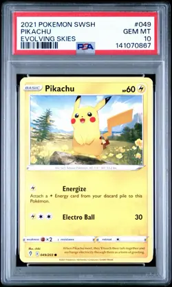 2021 POKEMON SWORD & SHIELD EVOLVING SKIES #049 PIKACHU PSA 10 - Image 1