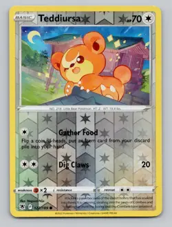 Reverse Holo Teddiursa 122/189 Common SWSH10: Astral Radiance Pokemon - Image 1