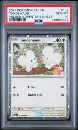 2023 POKEMON PAL EN-PALDEA EVOLVED PALDEA ADVENTURE CHEST #167 TANDEMAUS PSA 10 - Image 1