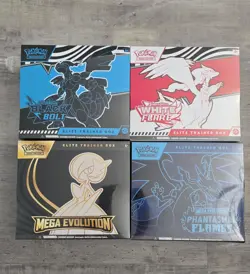Pokemon ETBs Black Bolt White Flare Mega Evolution Phantasmal Flame Lot of 4 - Image 1