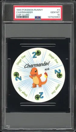 1999 POKEMON RUMMY 4 CHARMANDER 2 OF CLUBS PSA 10 - Image 1