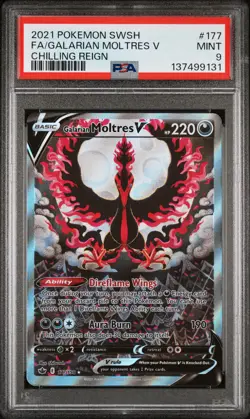 2021 POKEMON SWORD & SHIELD CHILLING REIGN FULL ART/GALARIAN MOLTRES V PSA 9 - Image 1
