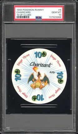1999 POKEMON RUMMY 6 CHARIZARD TEN OF CLUBS PSA 10 - Image 1