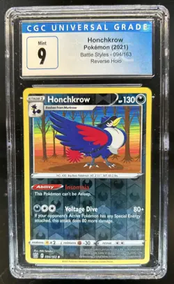2021 Pokemon SWSH Battle Styles Honchkrow Reverse Holo #094/163 CGC 9 - Image 1