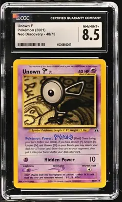 Unown [F] Neo Discovery #48 (2001) Uncommon NM Pokemon - CGC 8.5 (NM/MINT+) - Image 1