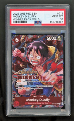 2023 ONE PIECE PROMOS WINNER PACK VOL.5 PROMO STAMP #012 MONKEY D. LUFFY PSA 10 - Image 1