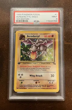 1999 Aerodactyl Holo 1st Edition Pokemon Fossil Card #1/62 PSA 9 MINT - Image 1