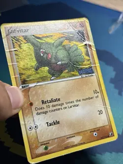Larvitar 61/115 EX Unseen Forces Stamped Reverse Holo Pokemon Card DMG - Image 4