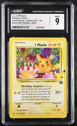 2021 Pokemon Celebrations - Classic Coll. - Pikachu Birthday #24 CGC 9 Mint - Image 2