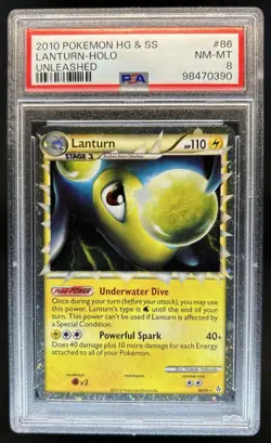 2010 Pokemon HeartGold & SoulSilver Unleashed Lanturn Holo #86/95 PSA 8 - Image 1