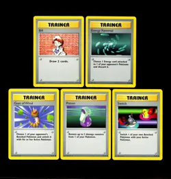 1999 Pokemon COMPLETE Base Set SHADOWLESS Edition TRAINER Common Cards 91-95 Lot - Image 1