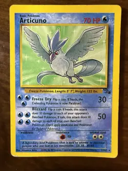 Pokemon Articuno Rare Card 17/62 Fossil Unlimited 70 HP English TCG - Image 1