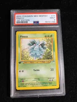 1st Edition Pineco 77/105 - Neo Destiny WoTC English Pokemon Card - PSA 9 MINT - Image 1