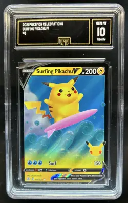 2021 Pokemon SWSH Celebrations Surfing Pikachu V #008/025 GMA 10 - Image 1