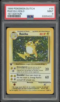 1999 Pokemon DUTCH 1st Edition Base Set Raichu Holo 14/102 PSA 9 MINT - Image 1