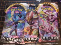 Pokemon SWSH02 Rebel Clash Sleeved Booster Pack x3 Sealed Random Art Selection - Image 1
