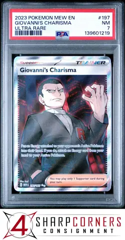 2023 POKEMON MEW EN-151 ULTRA RARE #197 GIOVANNI'S CHARISMA PSA 7 - Image 1