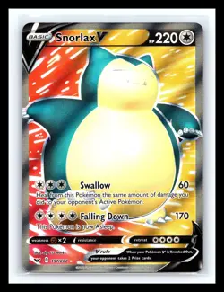 💥 Snorlax V 197/202 Sword & Shield Ultra Rare Full Art Holo Pokemon Card - Image 1