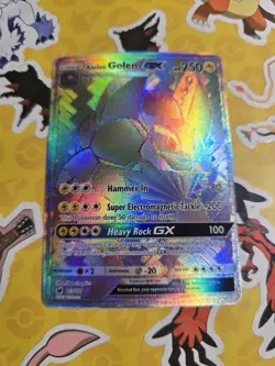 Mint Alolan Golem GX (Secret) 113/111 Crimson Invasion Holo Pokemon Card - Image 1