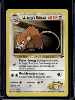 2000 Pokemon Gym Challenge Lt. Surge's Raticate #53/132 - Image 1