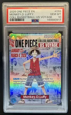 2026 One Piece College Basketball US Voyage Monkey D Luffy #055 PSA 10 GEM MINT - Image 1