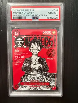2025 ONE PIECE JPN PROMOS ONE PIECE MAGAZINE VOL.20 #014 MONKEY D. LUFFY PSA 10 - Image 1
