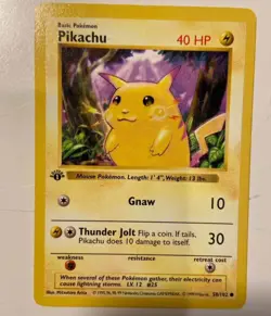 1st Edition Pikachu Yellow Cheek ￼58/102 Shadowless Base Set Pokemon Card - Image 1