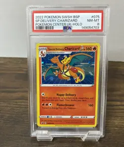 2022 POKEMON SWSH BLACK STAR PROMO #075 SPECIAL DELIVERY CHARIZARD-HOLO PSA 8 - Image 1