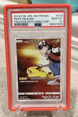 Pokemon Red's Pikachu P.M. Center 20th Ann. JPN Full Art Promo 270/SM-P PSA 10 - Image 1