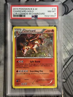 2013 POKEMON B&W LEGEND TREASURES COSMOS- CHARIZARD #19 PSA 8 Fireball HD Swirl - Image 1