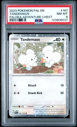 2023 POKEMON PAL EN-PALDEA EVOLVED PALDEA ADVENTURE CHEST #167 TANDEMAUS PSA 8 - Image 1