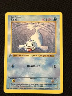 Pokemon Seel 041/102 (1st Edition) Base Set (Shadowless) Regular *Near Mint* - Image 1