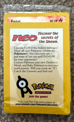 POKEMON - NEO DISCOVERY - ENTEI PROMO CARD - SECRETS OF UNOWN - STILL SEALED - Image 1