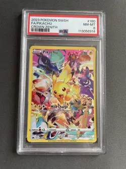Pikachu 160/159 Full Art 2023 Pokemon Card SWSH Crown Zenith PSA 8 NM-MT - Image 1