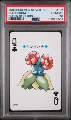 2000 POKEMON SILVER VERSION PLAYING CARDS QUEEN OF CLUBS #182 BELLOSSOM PSA 10 - Image 1
