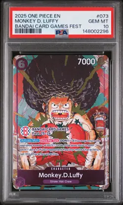 2025 ONE PIECE PROMOS BANDAI CARD GAMES FEST #073 MONKEY D. LUFFY PSA 10 - Image 1