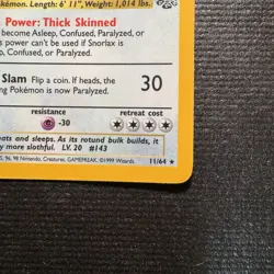 1999 Pokemon Snorlax Holo Rare Jungle Unlimited Card 11/64 NM - Image 5