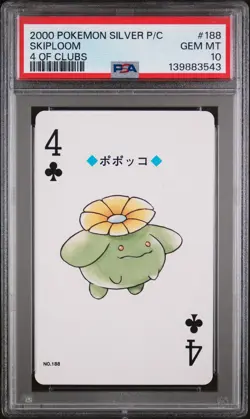 2000 POKEMON SILVER VERSION PLAYING CARDS 4 OF CLUBS #188 SKIPLOOM PSA 10 - Image 1