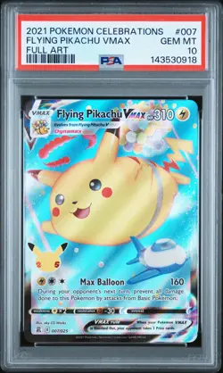 2021 POKEMON CELEBRATIONS #007 FULL ART/FLYING PIKACHU VMAX PSA 10 - Image 1