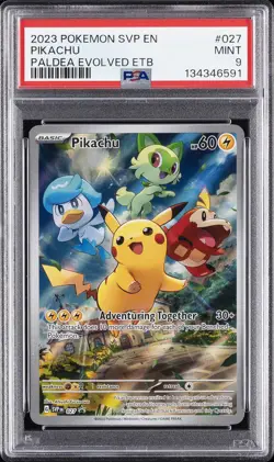 2023 POKEMON SVP PALDEA EVOLVED ELITE TRAINER BOX #027 PIKACHU PSA 9 - Image 1