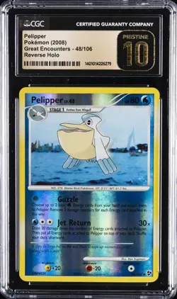 2008 POKEMON GREAT ENCOUNTERS REVERSE HOLO #48/106 PELIPPER CGC 10 PRISTINE - Image 1