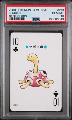 2000 POKEMON SILVER VERSION PLAYING CARDS 10 OF CLUBS #213 SHUCKLE PSA 10 - Image 1
